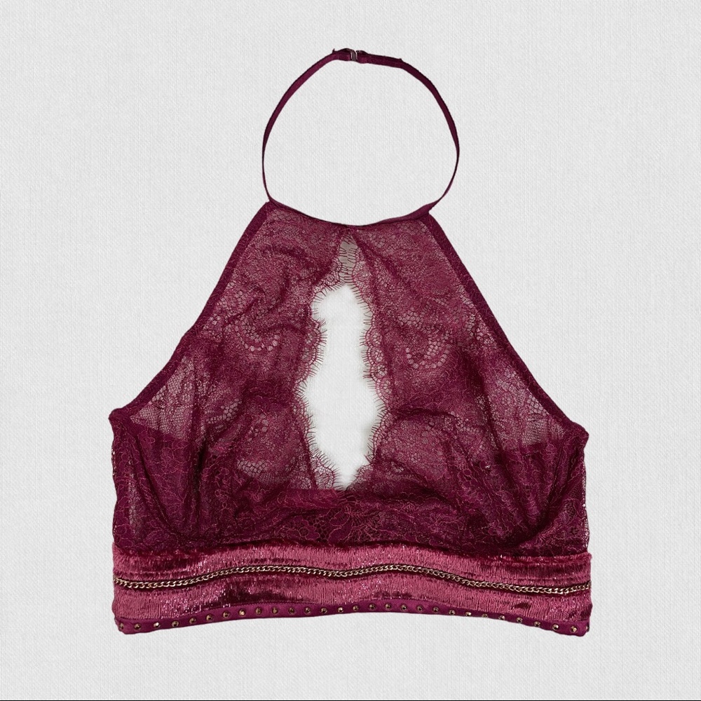 Victoria’s Secret | Mulberry Keyhole High Neck Velvet Lace Mesh Studded Bralette